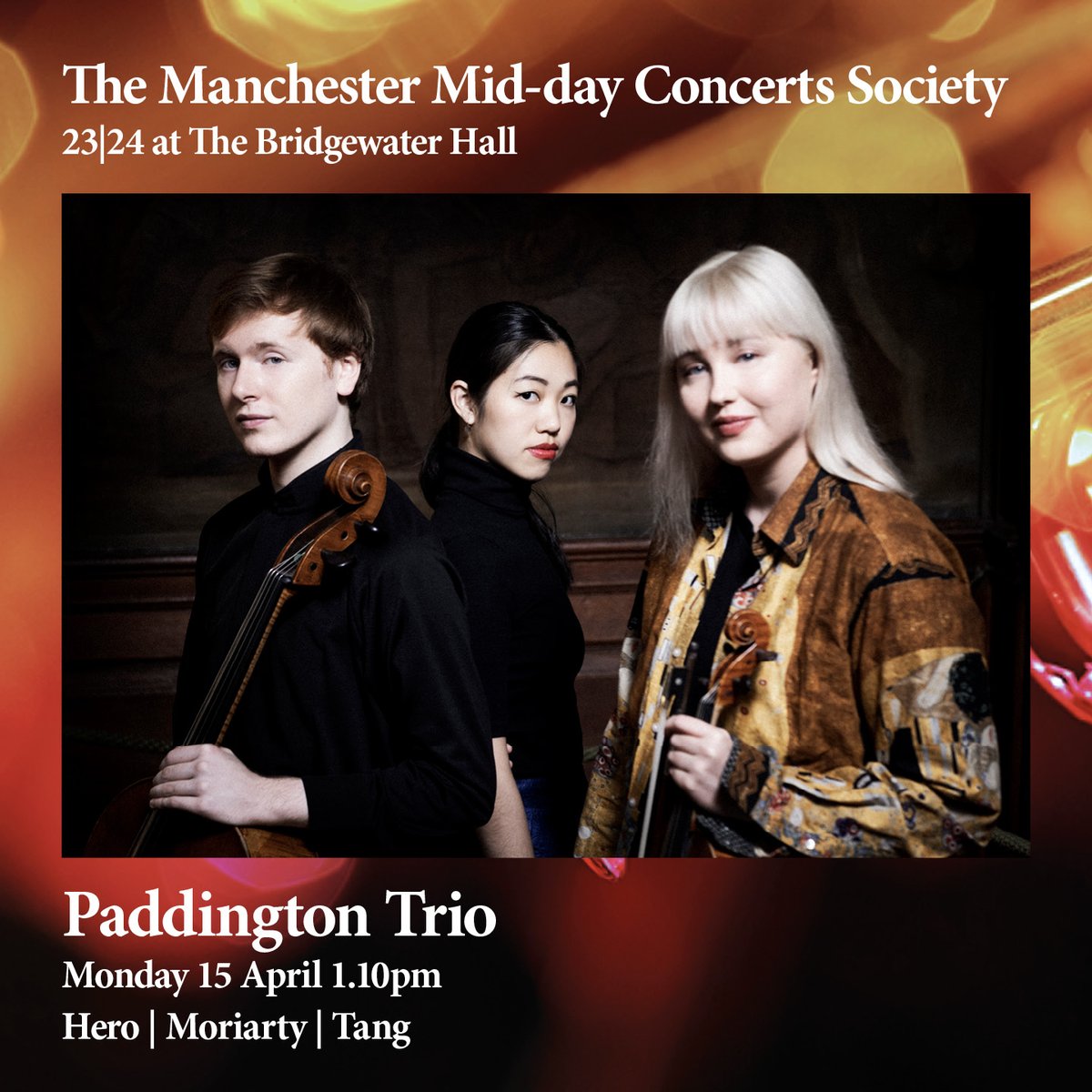 COMING UP // The @PaddingtonTrio will be with us next Monday for the latest Manchester Midday! Music starts at 1.10pm or join us for lunch at our Stalls Café Bar, which serves soup, sandwiches and a selection of hot meals from 11am til 2.30pm 🍽 🎟 bridgewater-hall.co.uk/whats-on/manch…