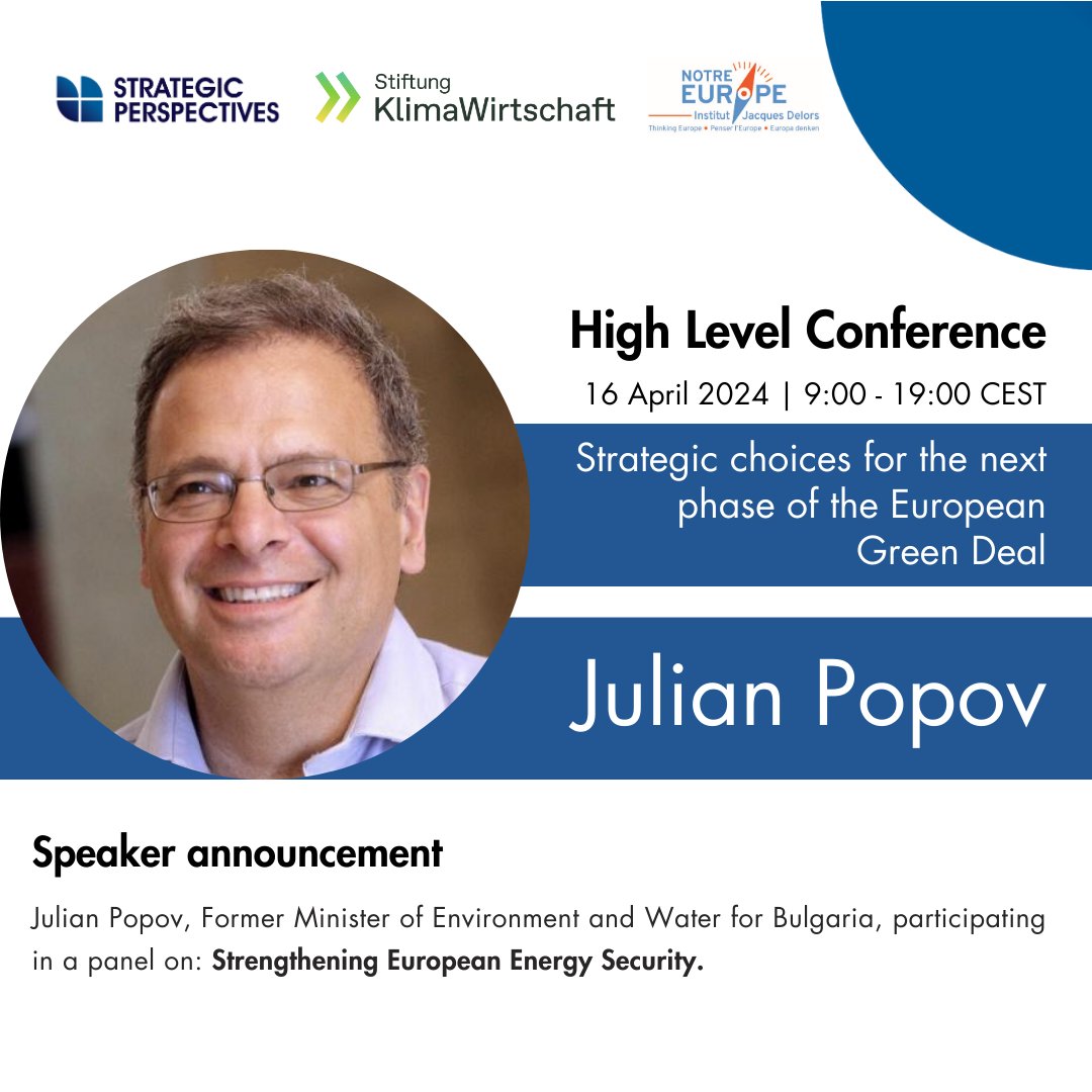 Ahead of the Special #EUCO on the Strategic Agenda, join us on 16 April for our High Level Conference on the next phase of the #EUGreenDeal. Hear from @julianpopov, Former Minister of Environment and Water for Bulgaria, on strengthening European energy security. Join us:…