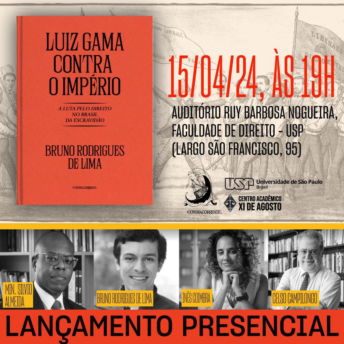 jogodocarneiro's tweet image. E começam os +30 lançamentos de “Luiz Gama contra o Império” justamente pelo Largo de São Francisco! Vejo vcs lá, junto com @silviolual, @inesmscoimbra e Celso Campilongo.