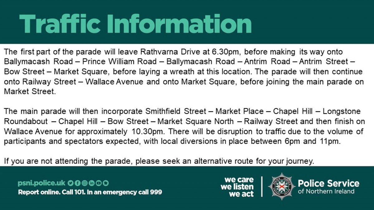Road users are being advised to expect temporary delays in Lisburn, this Saturday 13th April, due to a planned parade.