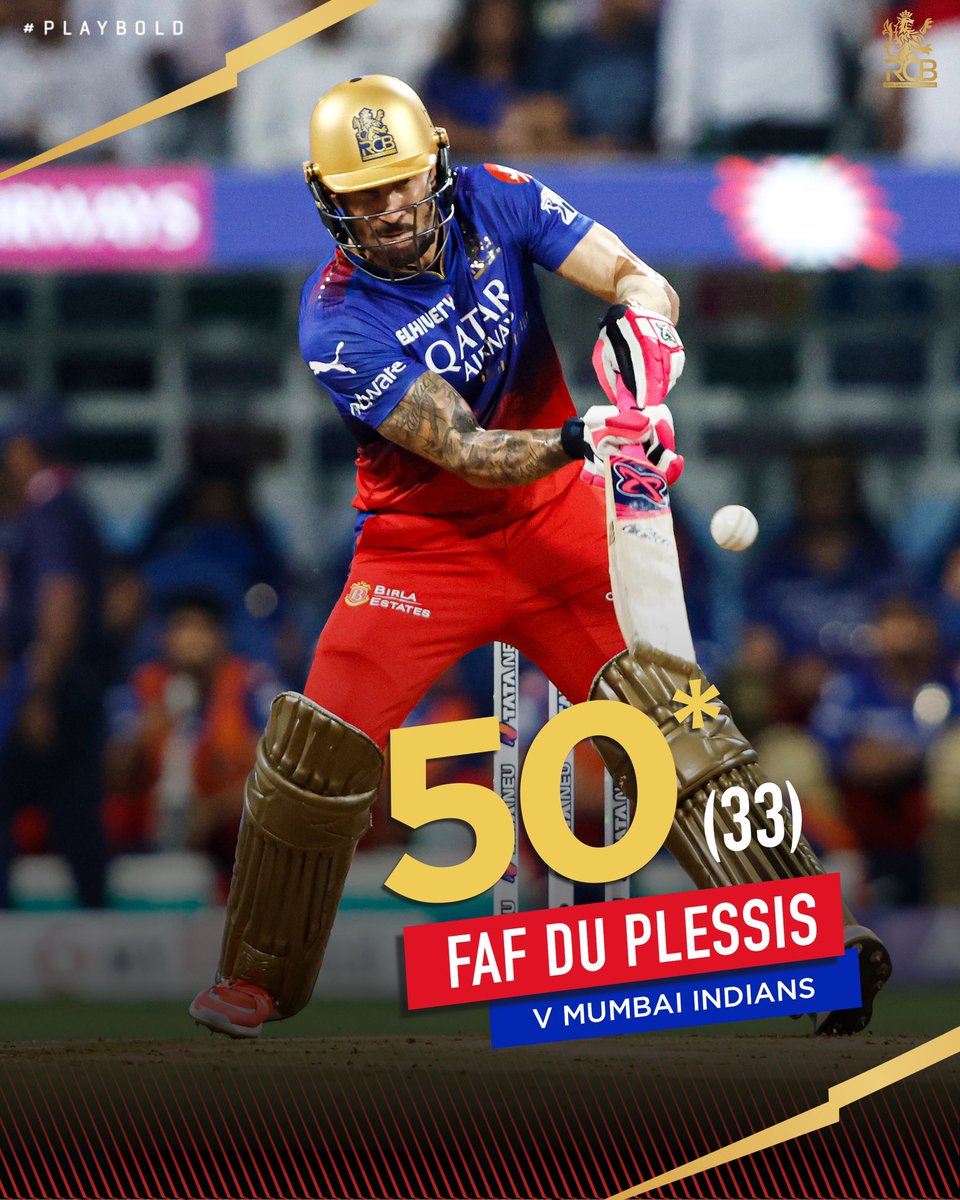 Leading from the front! 🫡 Captain Faf brings up his 1️⃣2️⃣th half-century in RCB colours. 👊 #PlayBold #ನಮ್ಮRCB #IPL2024 #MIvRCB