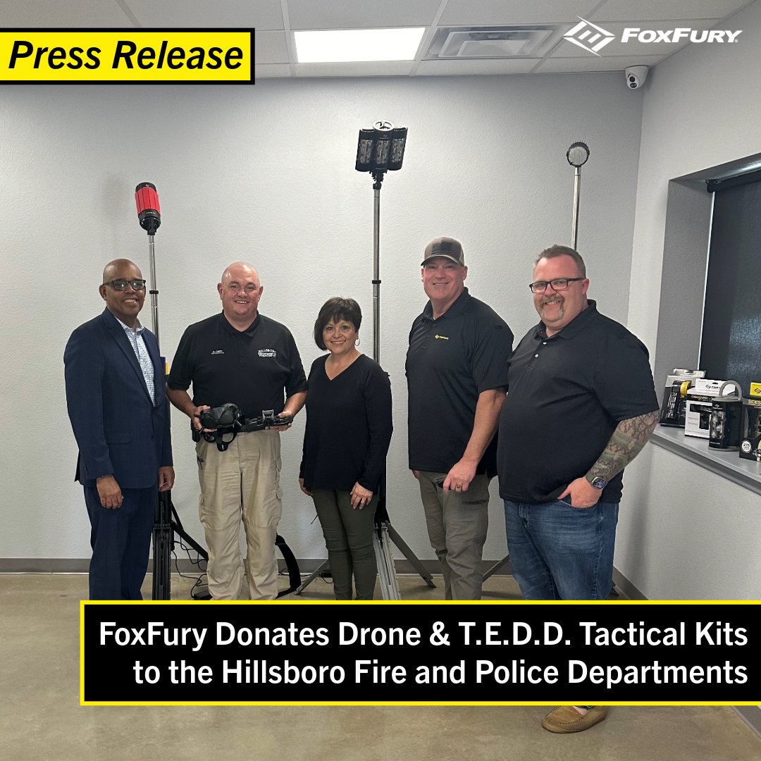 foxfuryLED's tweet image. Press Release: FoxFury lights the way for Hillsboro’s First Responders by donating a Drone &amp;amp; T.E.D.D. Tactical Kits to the Hillsboro Fire and Police Departments.

Read the full press release and more by following the link below!
hubs.la/Q02sz3000

#FoxFuryled #HillsboroTX