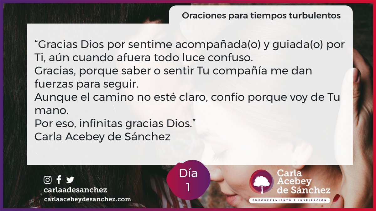 Un nuevo día y semana que Dios nos regala. Vivimos tiempos complejos, llenos de incertidumbre. Por eso comparto estas oraciones para esta semana. Ojalá pudiera transmitirte la paz y la certeza que siento. Oraciones para tiempos turbulentos“Gracias Dios por sentirme acompañado….