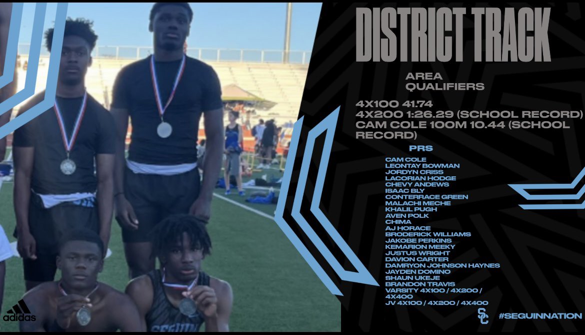ASeguinTrack's tweet photo. Your Cougs  got after it last week and were peaking at the right time! Last week at district, we had21 PRs, plus all 6 Relays (Varsity/JV)!  We have been working hard this week to clean up mistakes and be better tomorrow in Aubrey! #SeguinNation @coachjoegordon @blin_jr https://t.co/bCyQ6PBhyW