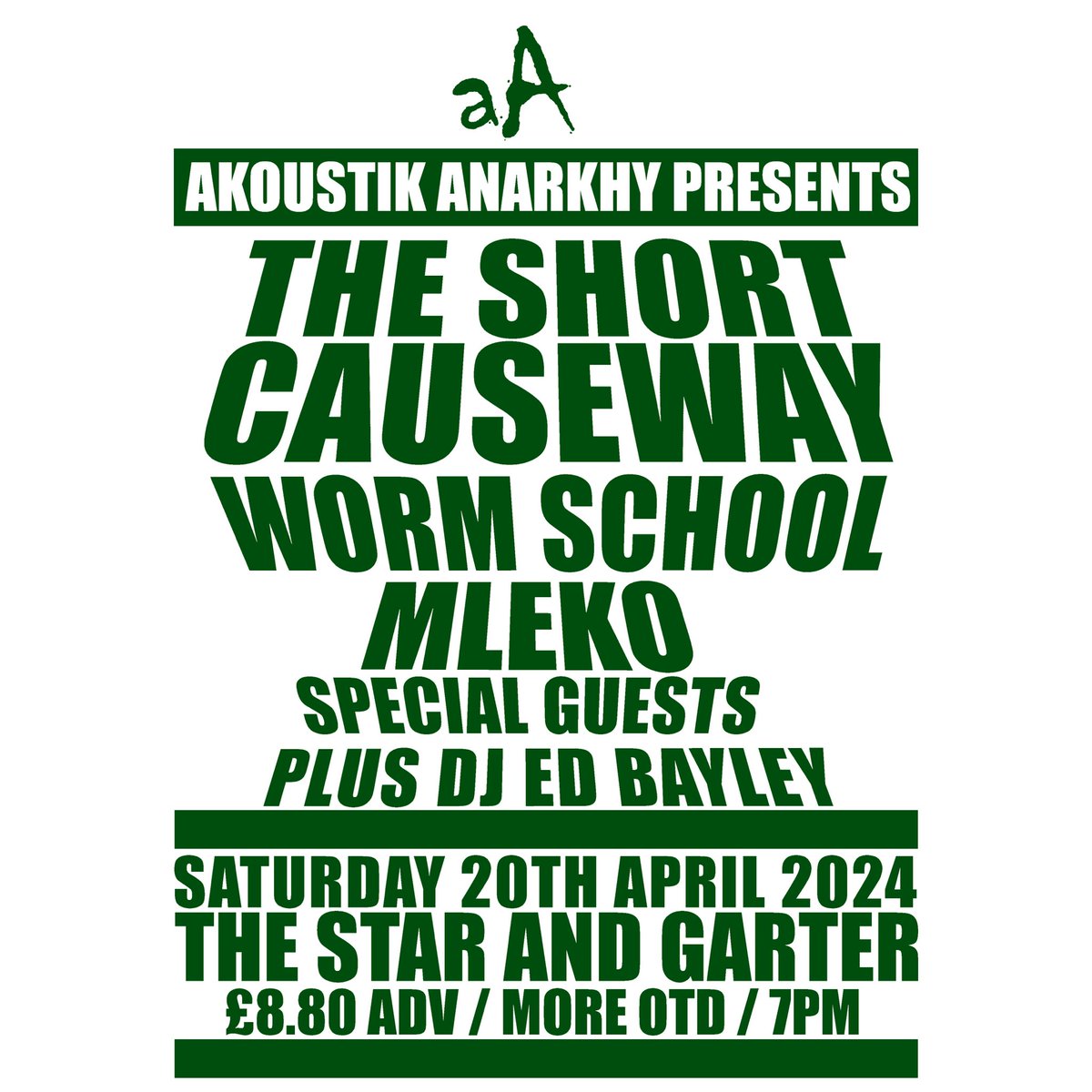 April 20th @akoustikanarkhy at the Star and Garter in Manchester! On our own Rufus’ birthday too so come celebrate x Got new tunes and are raring to go, a lot of cool people on so make sure to grab a ticket xxx