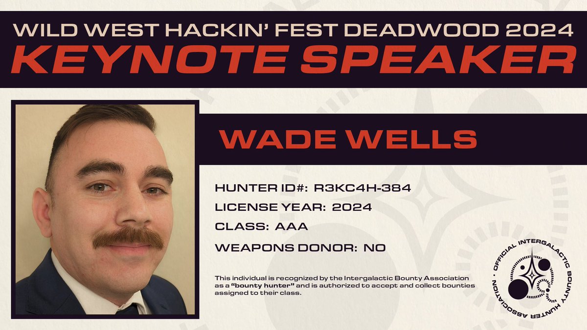 @WadingThruLogs is aboard his spaceship and ready to explore the galaxies at WWHF - Deadwood 2024! Please welcome Wade as one of our Keynote Speakers! wildwesthackinfest.com #WWHF #Deadwood2024 #WeAimToMisbehave