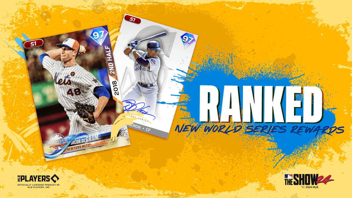 Play Ranked tomorrow and work your way to World Series, then grab one of these two as a reward: 💪2nd Half Heroes Series Jacob deGrom ✒️Signature Series Mike Cameron Don't forget to play through the Ranked 2 Program to earn 🏆Awards Series Alejandro Kirk at 75 points.