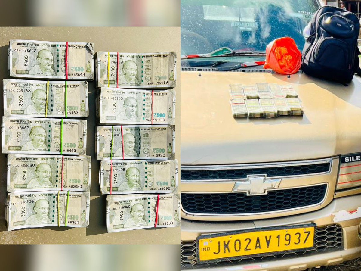 District Police Kishtwar seized unaccounted cash of Rs. 500000.00 (Five Lakh) at Inter-District Naka Paarna Chingam, Kishtwar @JmuKmrPolice @adgp_igp @ZPHQJammu @Qayoomkps @Devansh_IAS