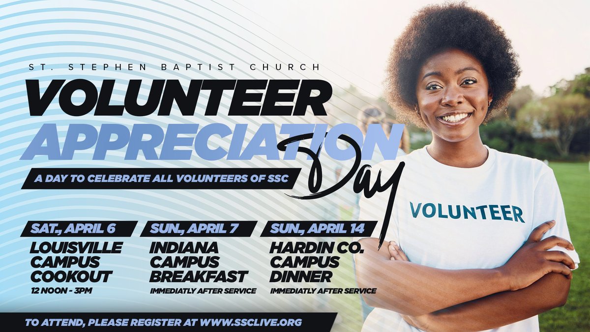 Join us for the Volunteer Appreciation Day by each campus! To attend, please register at ssclive.org. #ssclive @kwcosby