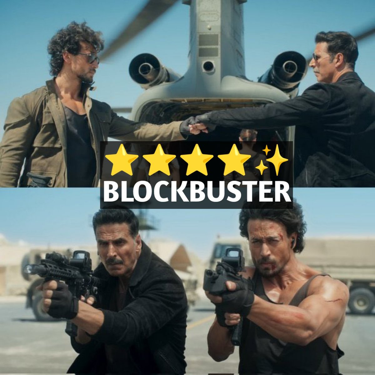 ManozTalks's tweet photo. Rating :⭐⭐⭐⭐½

#BadeMiyanChoteMiyan is a Bonafide Cinematic Extravaganza With Right Dose of high level Action Block &amp; Crisp Humour With Most Relevant PLOT💥

@aliabbaszafar as a Director has Stands Out WOW🔥in all Deprtment &amp; Brings The Best Out of #AkshayKumar &amp; #TigerShroff https://t.co/AaRTY1hyx3