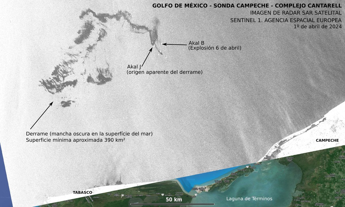 🚨URGENTE🚨 Organizaciones hemos identificado un nuevo derrame de crudo por parte de #Pemex en la zona de la explosión plataforma Akal-B.