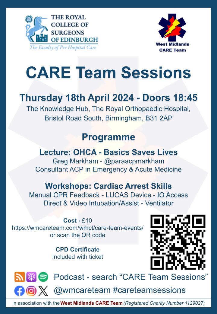 The upcoming #CARETeamSessions is themed on OHCA. The lecture by @paraacpmarkham will focus on basics done well!

Tickets available from 18.30 today!
bit.ly/48LzfG0