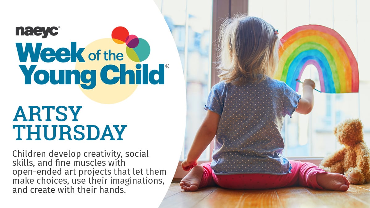 During Artsy Thursday, artistic expression is top priority! 👩‍🎨 Creativity impacts early social, cognitive and emotional development. Check out this article on taking part in meaningful art projects. #WOYC24 ➡️ naeyc.org/our-work/famil…