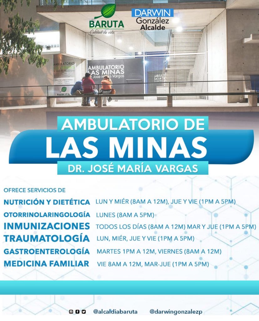 ¡Vecino! 🍃 Conoce los servicios de nuestro ambulatorio de Las Minas 🚑 Contamos con una amplia variedad de especialidades para todos nuestros vecinos ⬇️