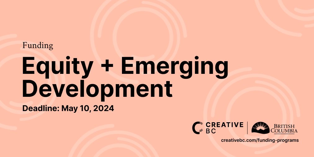 The Equity and Emerging Development Program supports emerging and/or equity seeking B.C. filmmakers. Creators can receive a grant of up to $10,000 to put towards a team collaboration on research, concept or script. Apply by May 10. Learn more: ow.ly/Ea9650R76ee #BCFilm