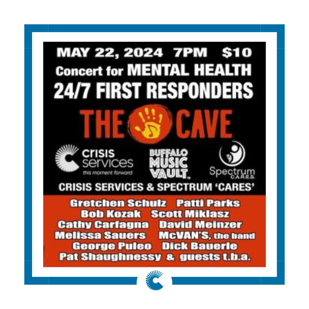 Hang out at The Cave on May 22nd to support the mental health first responders in #WNY who make a difference every single day. ow.ly/CAxc50RegZ3 #BuffaloMusic #TheCave #FirstResponders #BuffaloEvents #CrisisSupport #MentalHealthSupport