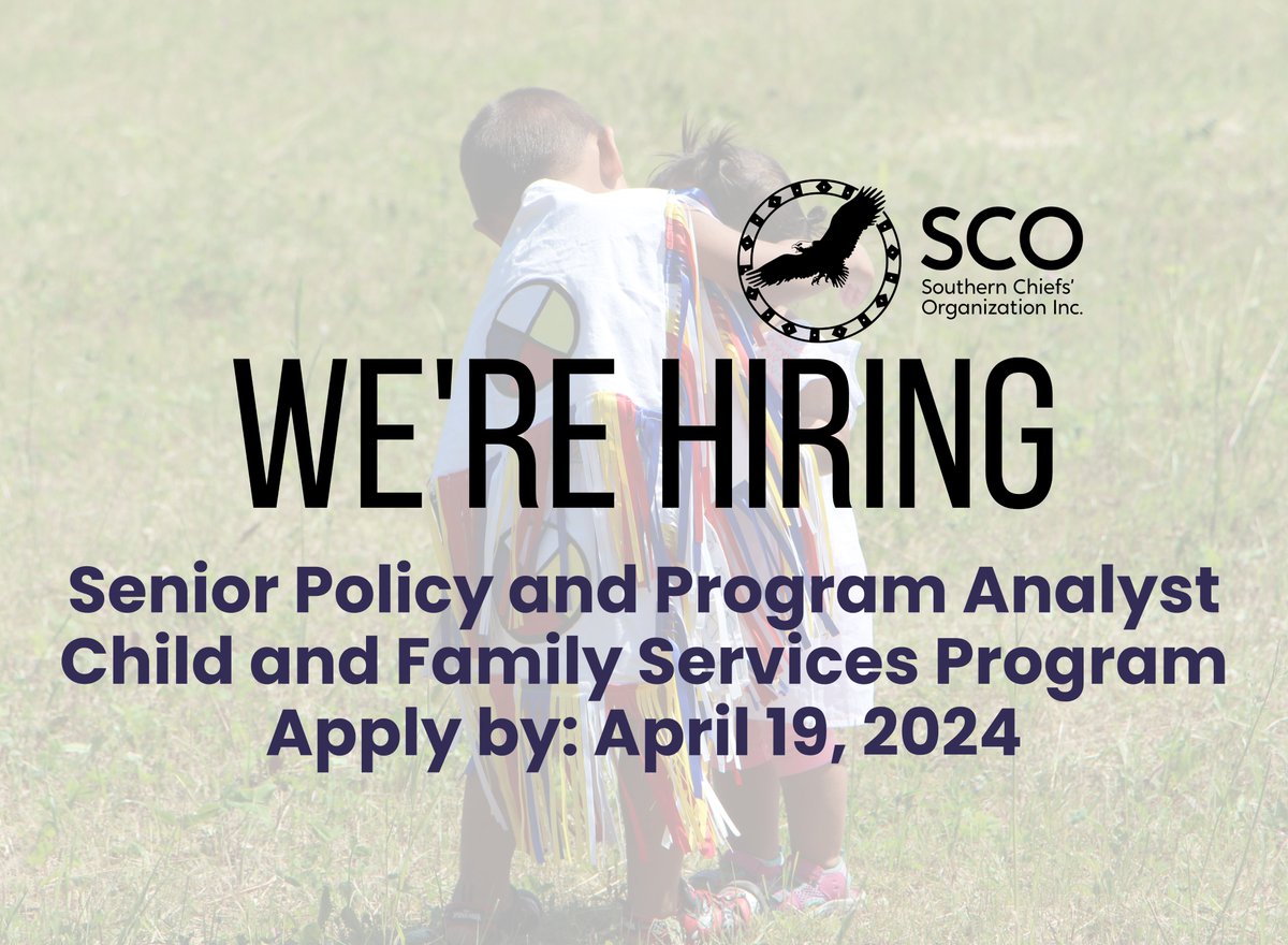 SCO requires a Senior Policy and Program Analyst for our Child and Family Service Program. SCO provides competitive compensation and excellent pension and benefits. Apply by April 19, 2024. For more information, please visit our website: scoinc.mb.ca/employment-opp… #SCOINCMB