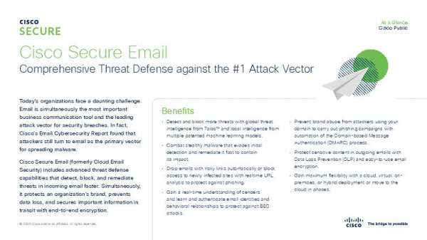 AMSnetInc's tweet photo. Secure your email with #Cisco Secure Email! 📧🔐 This solution brief shows how Cisco Secure Email uses comprehensive threat intelligence to detect and block threats. For additional details, reach out to https://t.co/0Hfn9GrLOr. https://t.co/Y1vl8dMAVG https://t.co/eCgYUJUkoY