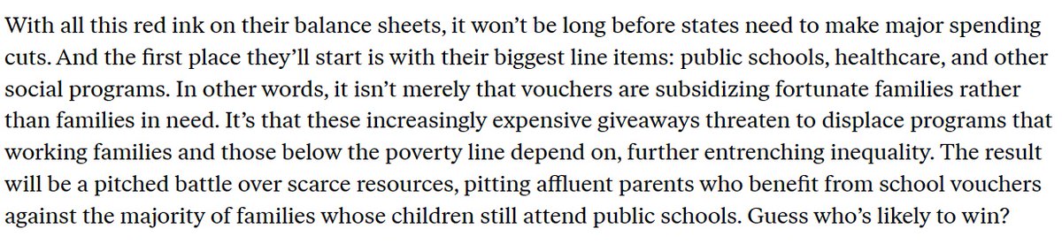 This is exactly what @Edu_Historian & I warned about earlier this year in @thenation. A reckoning is about to happen in all of the states that are now spending big $$ on private school voucher programs thenation.com/article/societ…