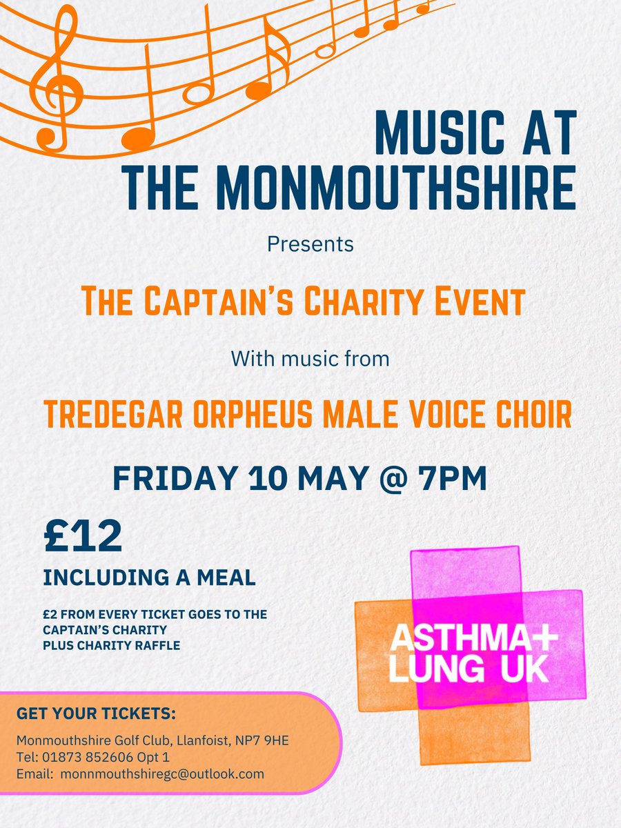 Come and join us for a Charity evening of music from the Tredegar Orpheus Male Voice Choir, with a variety of songs – old and new. Food will be provided at the break. Tickets are £12 with £2 per ticket also going to the Captain’s Charity Asthma + Lung UK.