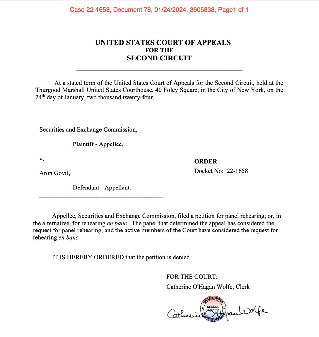 The SEC continues to lose. The Second Circuit Court of Appeals refused to reconsider their decision in Govil which held that if a buyer suffers no financial loss, the SEC is not entitled to disgorgement from the seller.