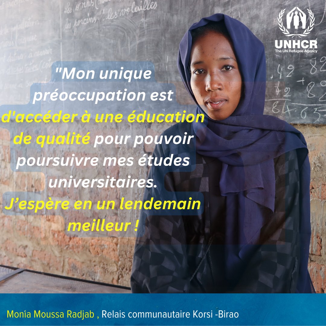 Monia, 19 ans, est étudiante en Droit et vit à Korsi. Elle est arrivée en 🇨🇫 en janvier 2024 & fait partie des relais communautaires identifiés, formés & équipés, parmi les jeunes refugiés 🇸🇩. Elle est point focal pour la santé mentale, l’éducation & les #VBG grace à @UNCERF.