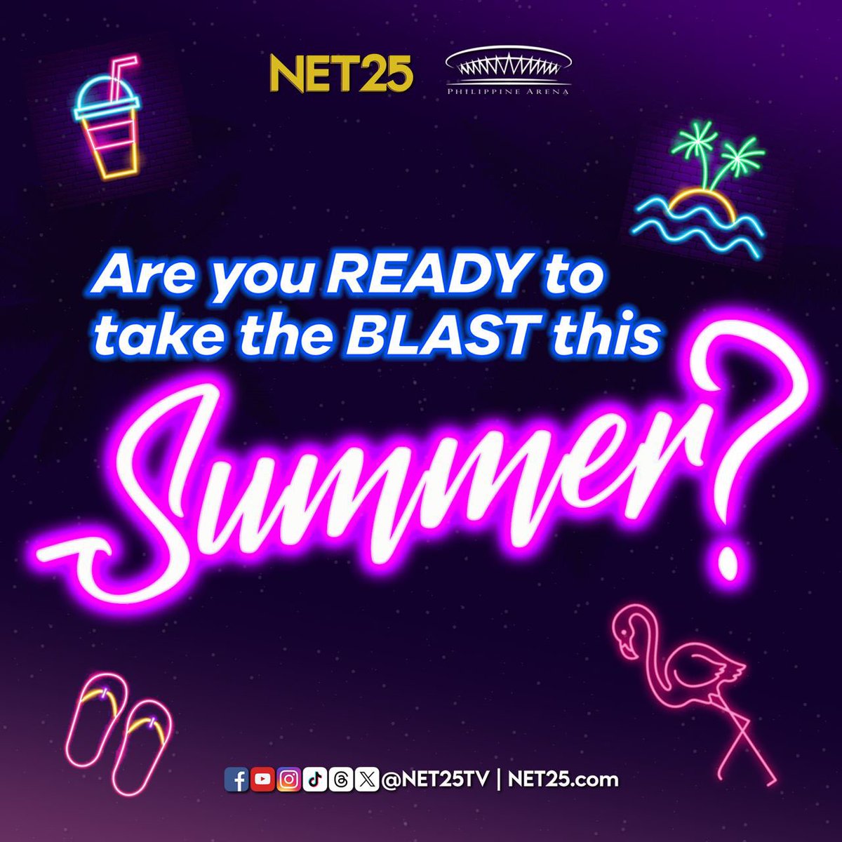 NET25TV's tweet photo. Get ready to beat the summer heat! ☀️😎

Keep cool and stay tuned for an exciting announcement on the highly-anticipated day that will surely make your summer refreshingly fun and unforgettable! 🙌🏻🎉

#NET25 #PhilippineArena #SummerBlast2024 https://t.co/L2i9yCnBY3