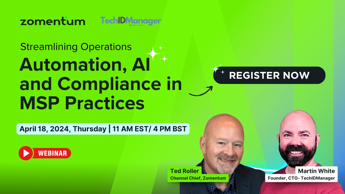 🚀Join our exclusive webinar, where Ted Roller and Martin White will take us through the transformative power of automation, AI, and compliance.

Streamline your operations and achieve unparalleled success!✨

bit.ly/3JcrEWy

#MSP #Automation #Webinar #ManagedServices