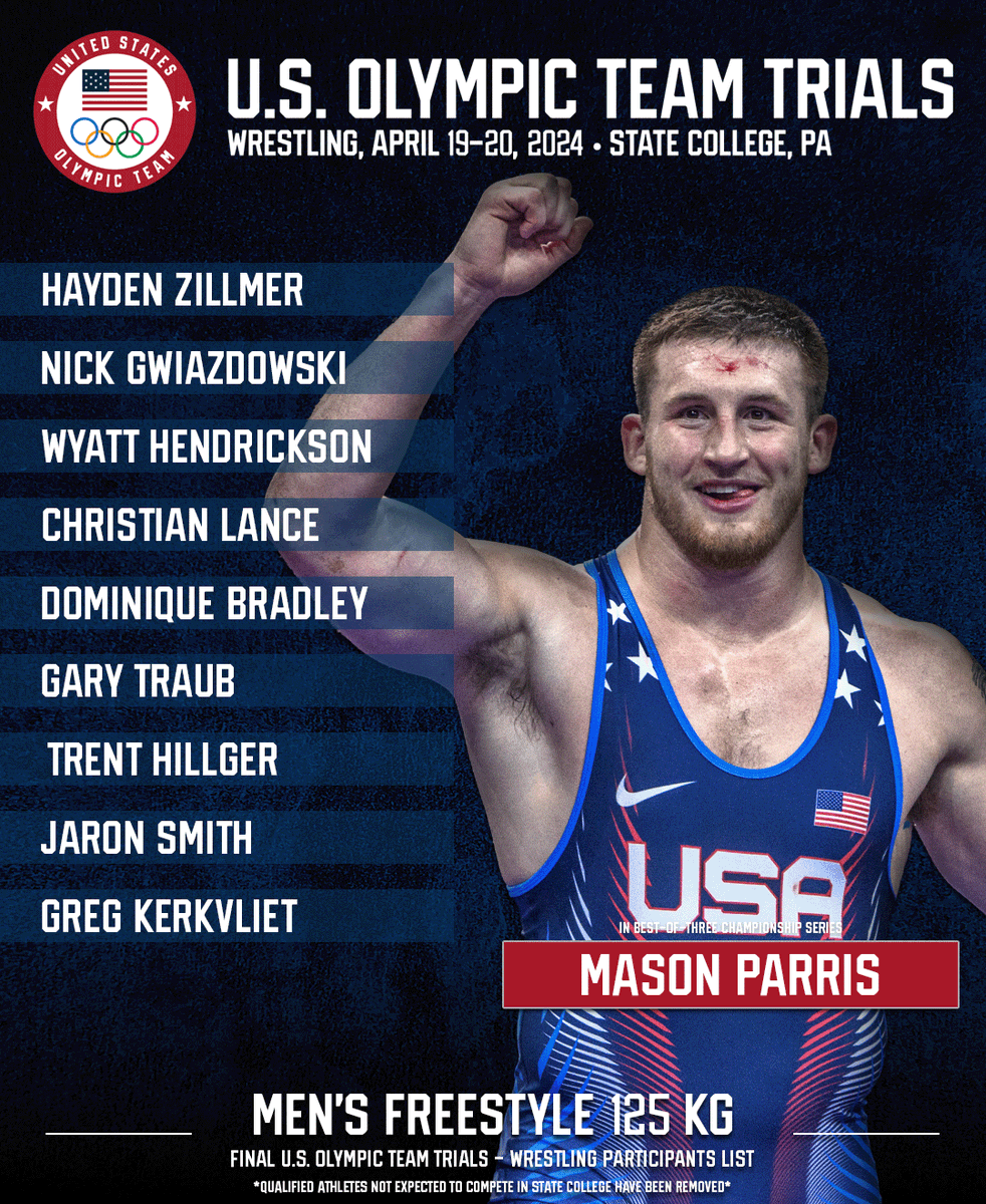 @USANetwork @peacock @TeamUSA @NBCOlympics 🇺🇸 Final list of U.S. Olympic Team Trials participants in each men’s freestyle weight class. (2/2) 📅 April 19-20 📍 State College, Pa. 🎟️ bit.ly/42PmSqk 📺 @USANetwork @peacock #WrestlingTrials24 | #MTUSA