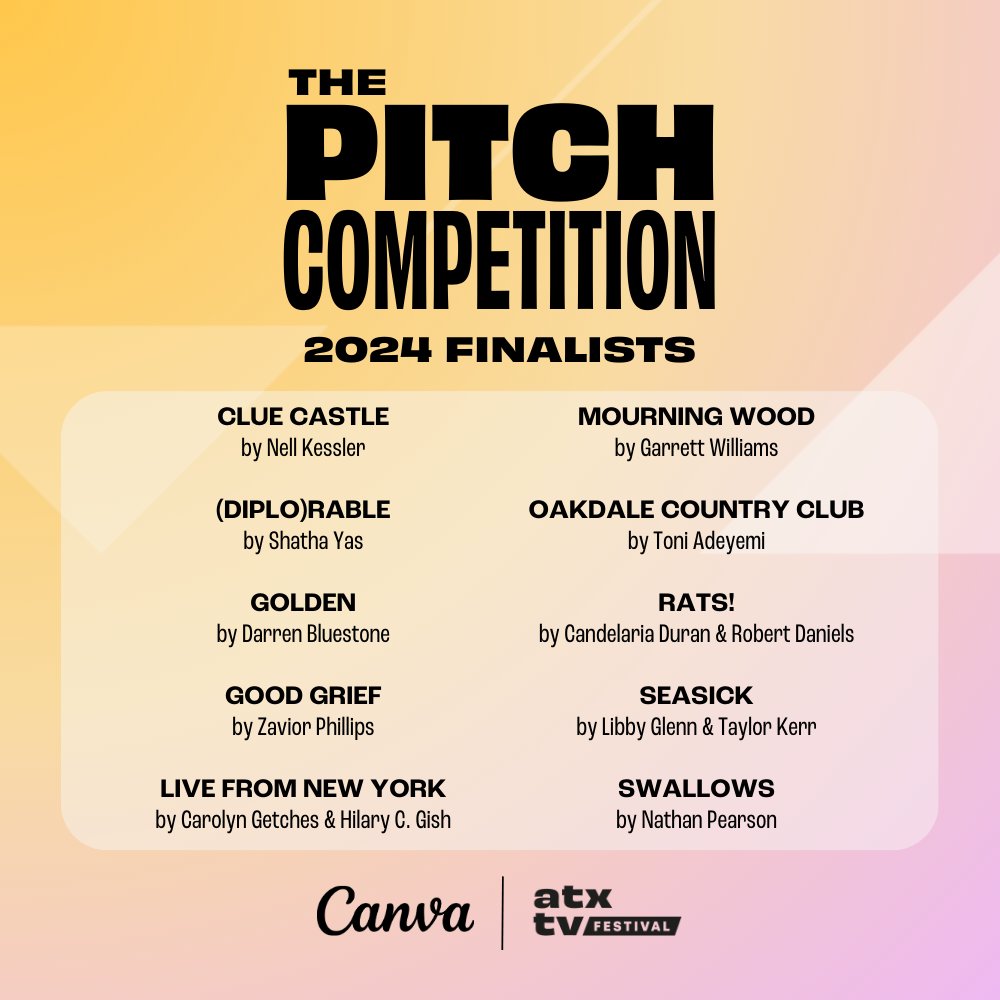 Congratulations are in order! These are the 10 Finalists advancing to the LIVE Finale of the 2024 Pitch Competition presented by @canva. If you want to find out what their shows are about, be there in the room during #ATXTVs13 to watch them pitch to a panel of industry judges.