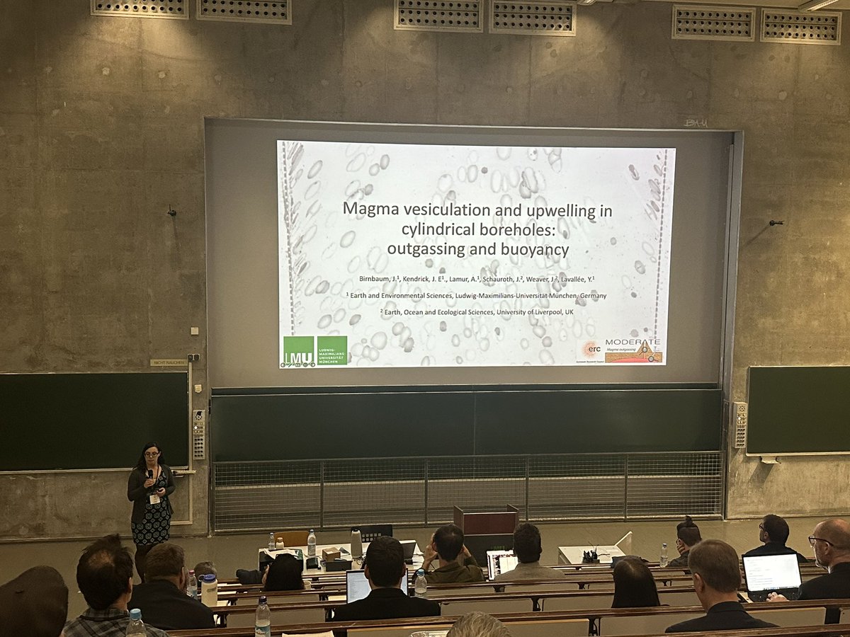 Next up this afternoon, our Janine Birnbaum shows her work on magma vesiculation as part of the @ERC_Research project MODERATE at the #KMTsymposium2024 with big implications for drilling into magma in the @KMT_Project