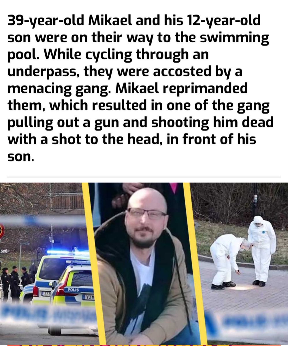 Sweden: A Swedish father was murdered yesterday by immigrant ‘youth’ in front of his 12-year-old son.

Michael (39) was cycling with his son to the swimming pool when they were accosted by immigrants.

A European man is dead and a European son is orphaned and traumatized as a…