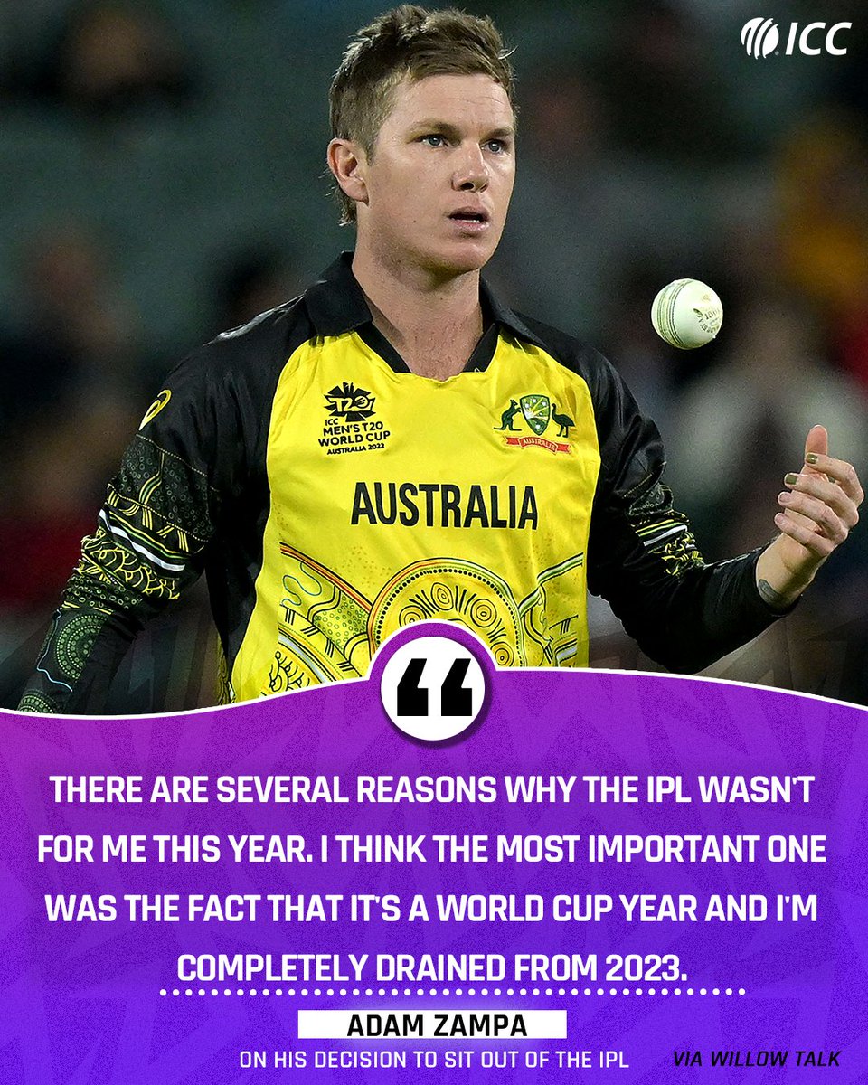 Adam Zampa focuses on physical and mental well-being in preparation for the ICC Men's #T20WorldCup 2024. Details ➡ bit.ly/43XbTwd