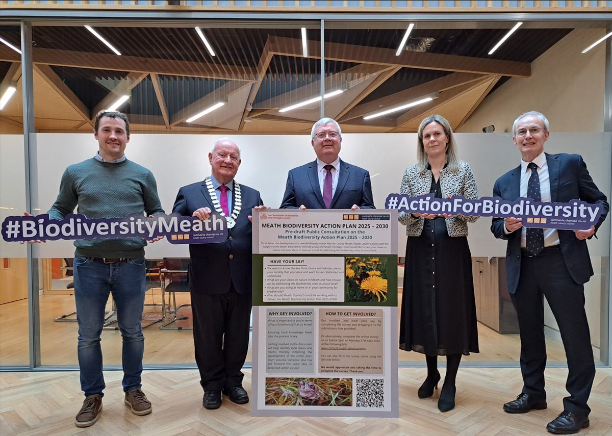 Meath Biodiversity Action Plan 2025-2030 Consultation Have your say! Public consultation starts on Monday 15th April with in-person information events starting on Tuesday 16th April Full details at bit.ly/MCC-Biodiversi… #ActionForBiodiversity #BiodiversityMeath