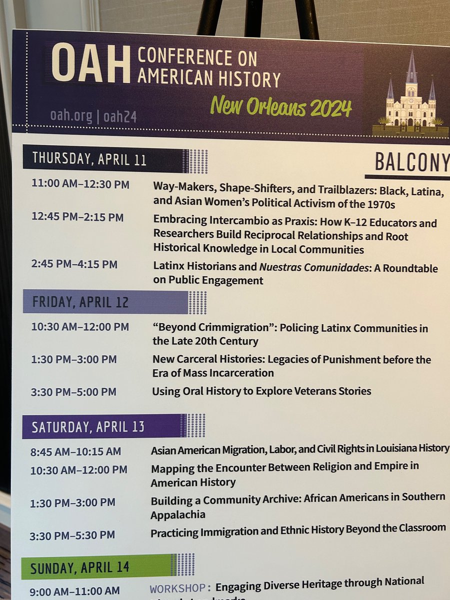 Literally kicking off the sessions of #OAH24 with @PhenomenalTiana @cx_dong @Cait1ynJones and @CurwoodA 
. Join us for “Way-Makers, Shape-Shifters, and Trailblazers: Black, Latina, and Asian Women’s Political Activism in the 1970s” at 11am in Balcony I!