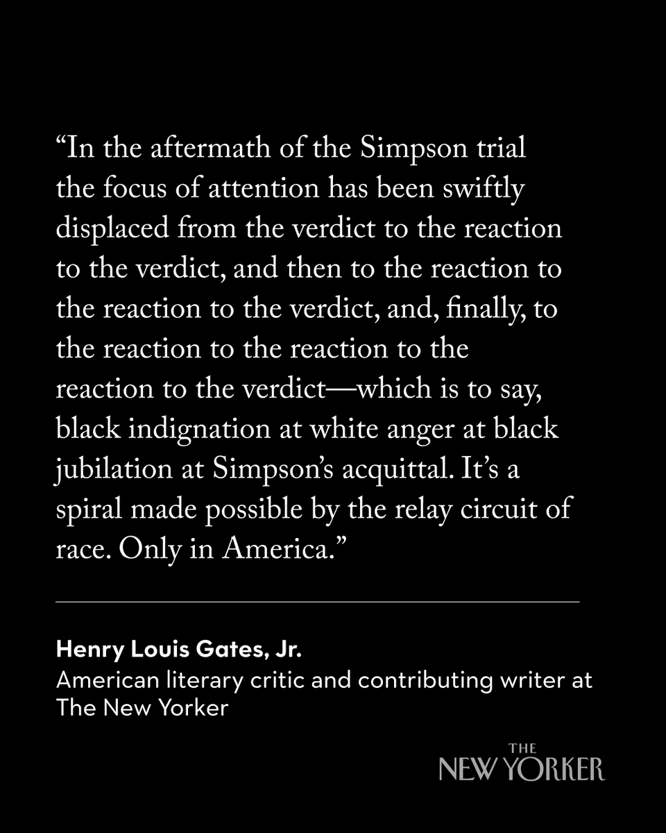 O.J. Simpson has died at 76. In 1996, Henry Louis Gates, Jr., wrote about the racialized response to Simpson’s murder trial: nyer.cm/JTlprhE
