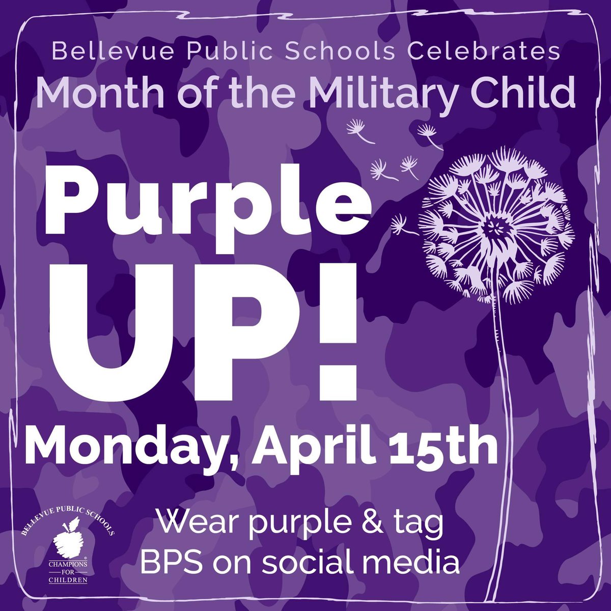 #TeamBPS will be joining our friends & neighbors at @Offutt_AFB Monday, April 15th for Purple Up day in recognition of Month of the Military Child! Join us in proudly wearing your purple attire & tag us on social media 💜 #ChampionsForChildren #bpsne #MOMC