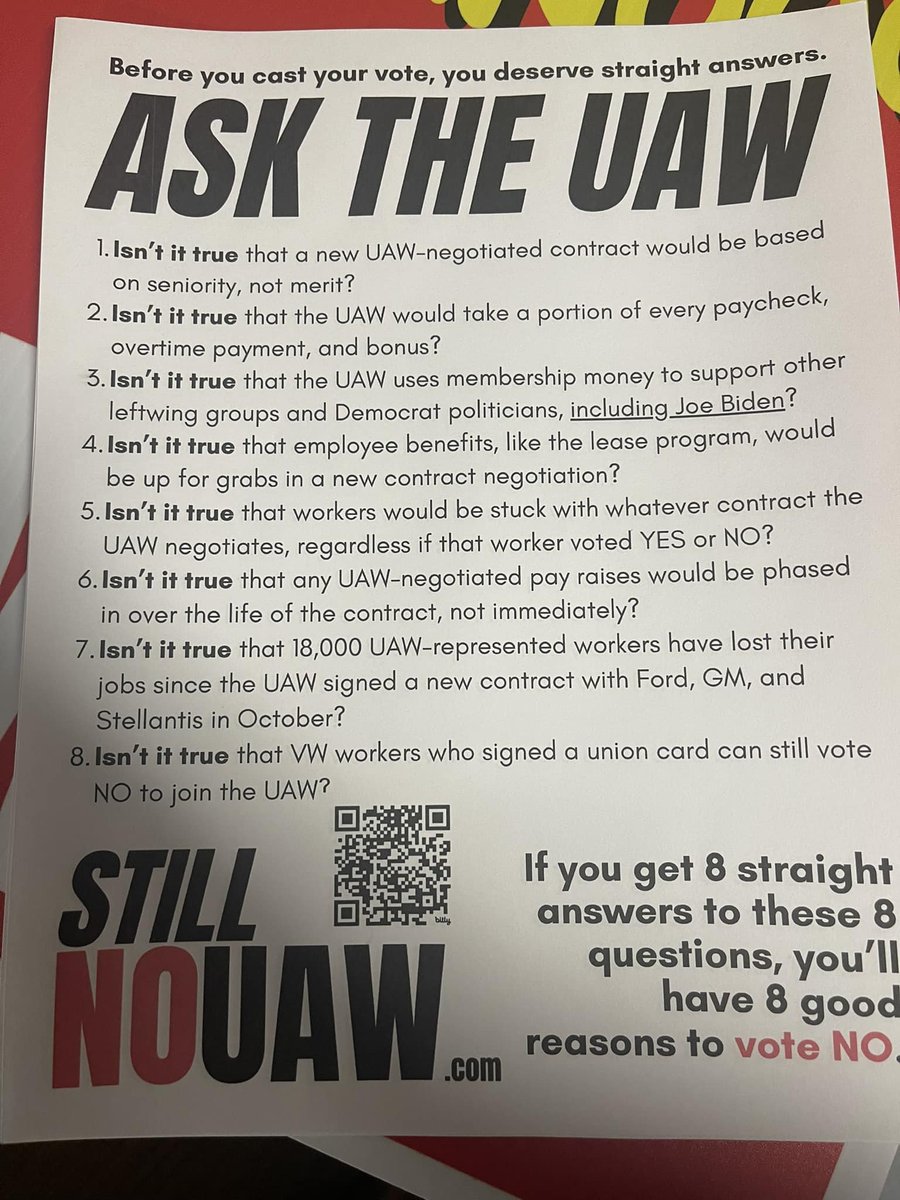 VW workers in Tennessee are about to vote on joining the @UAW next week.

And someone is passing out malicious and dishonest anti-union literature at the plant.

/1