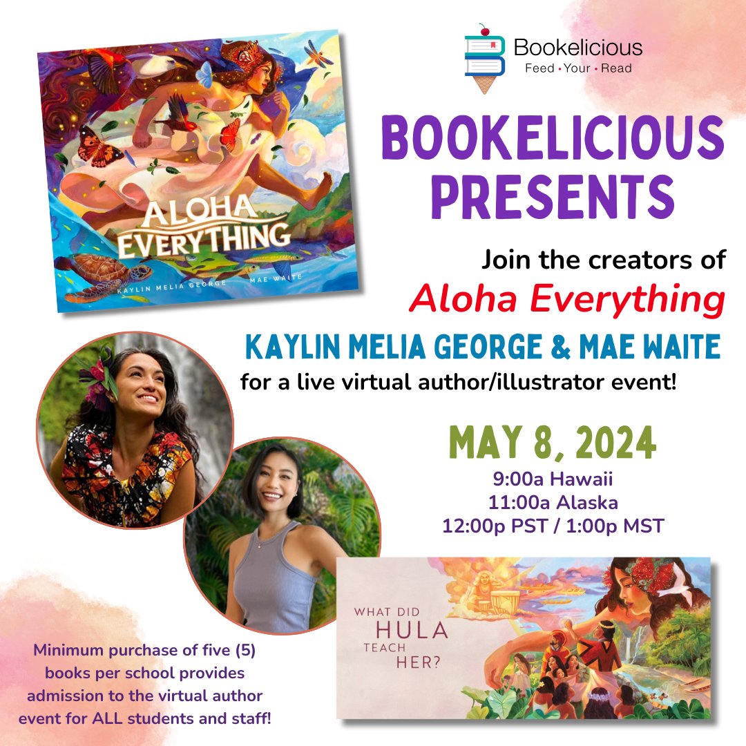 🌺 HAWAII! ALASKA! PACIFIC TIME ZONE! 🌺 Bookelicious Presents: ALOHA EVERYTHING with Kaylin Melia George & Mae Waite! ⭐️ 'A stunning tribute to Hawaiian culture and identity.' @KirkusReviews starred review Register Now! xuyx9zzuvpq.typeform.com/to/rK3qmFQf Info: dawnm@bookelicious.com