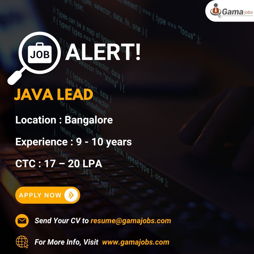 Apply Here : gamajobs.com/job_detail/ind…

#java #python #javascript #programming #coding #html #programmer #developer #css #code #coder #php #software #computerscience #webdeveloper