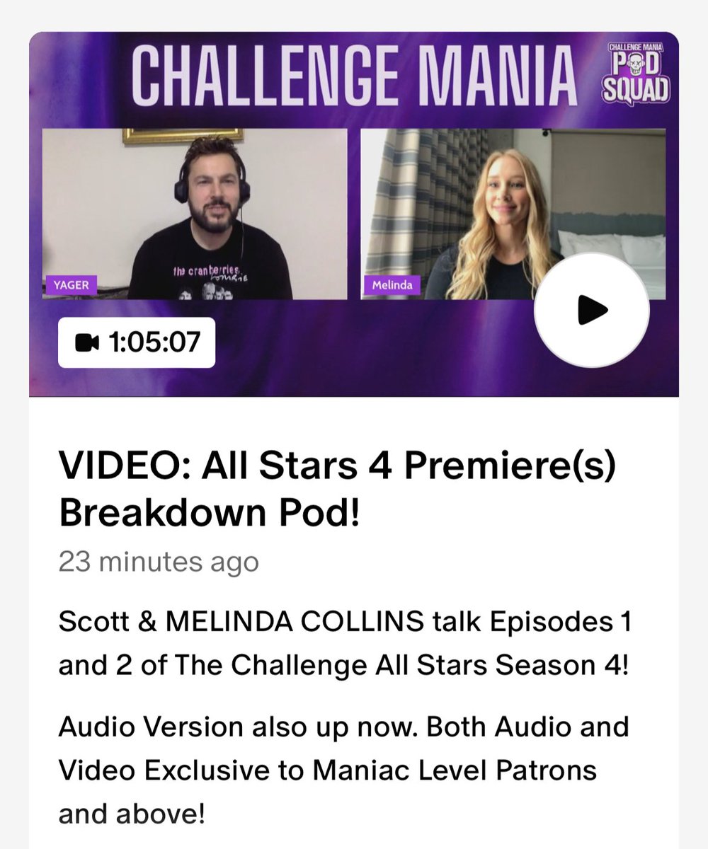 💥Catch me & @MelindastolpMTV breaking down #TheChallengeAllStars4 Eps 1 & 2! 📲Available now for #ChallengeMania Patrons at ChallengeManiacs.com in Audio & Video! #TheChallenge #TheChallengeAllStars