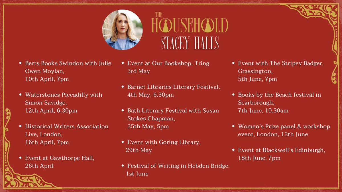 Head down to @WaterstonesPicc tomorrow evening to see @stacey_halls in conversation with @SavidgeReads, discussing her meticulous research and inspiration for #TheHousehold 🗝️ waterstones.com/events/stacey-…