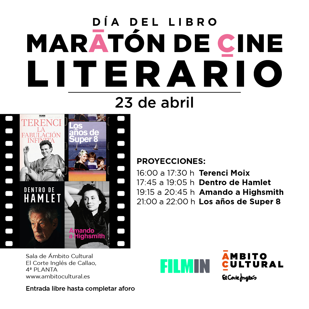 📖¡Se avecina un #DíaDelLibro de cine! 🎞️En colaboración con @Filmin, el próximo 23 de abril acogeremos una maratón de cine literario. ¡Únete! 📅Martes, 23 de abril de 16h a 22h en #ÁmbitoCultural Callao. 🎫Entrada libre hasta completar aforo. 🔗ambitocultural.es/celebramos-el-…