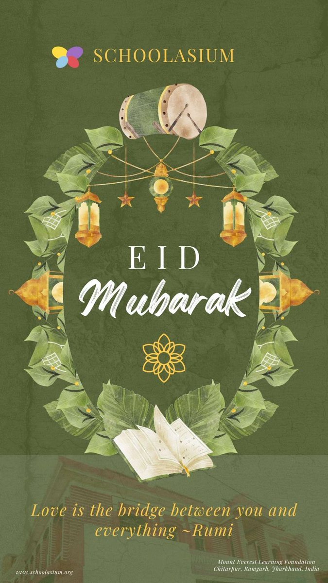 Schoolasium1's tweet photo. Love is the bridge between you and everything ~Rumi
Eid Mubarak https://t.co/IjFLjjSWkj