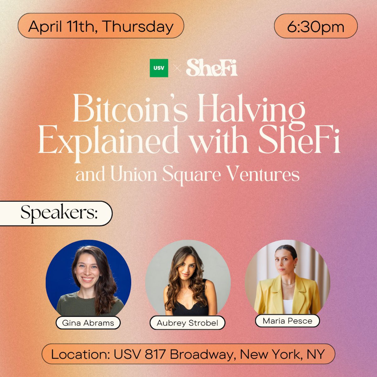This corner of crypto is my favorite place to hang out. See you ladies tonight!🫶🫶🫶 @shefiorg @usv @Gina__Abrams @aubreystrobel @MariaPesce_ @maggielove_