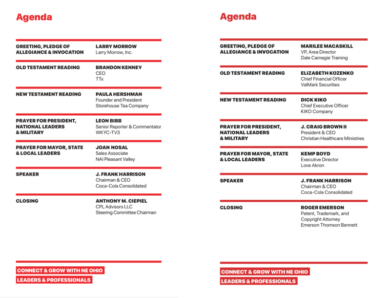 Besides our May 2nd keynote Frank Harrison, CEO of Coca-Cola Consolidated, we have other great local leaders as program participants for neoleadershipevents.com. See program screenshots for Cleveland (left) and Akron (right). Expecting 1500 people total. Join us. Register by 4/25