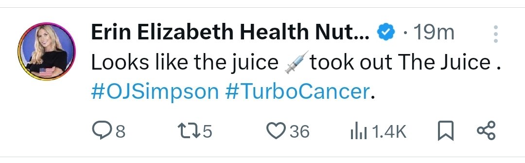 Yes, the antivaxxers are already blaming OJ Simpson's death on non-existent 'turbo cancer' from the COVID vaccine. I wish that was a joke.