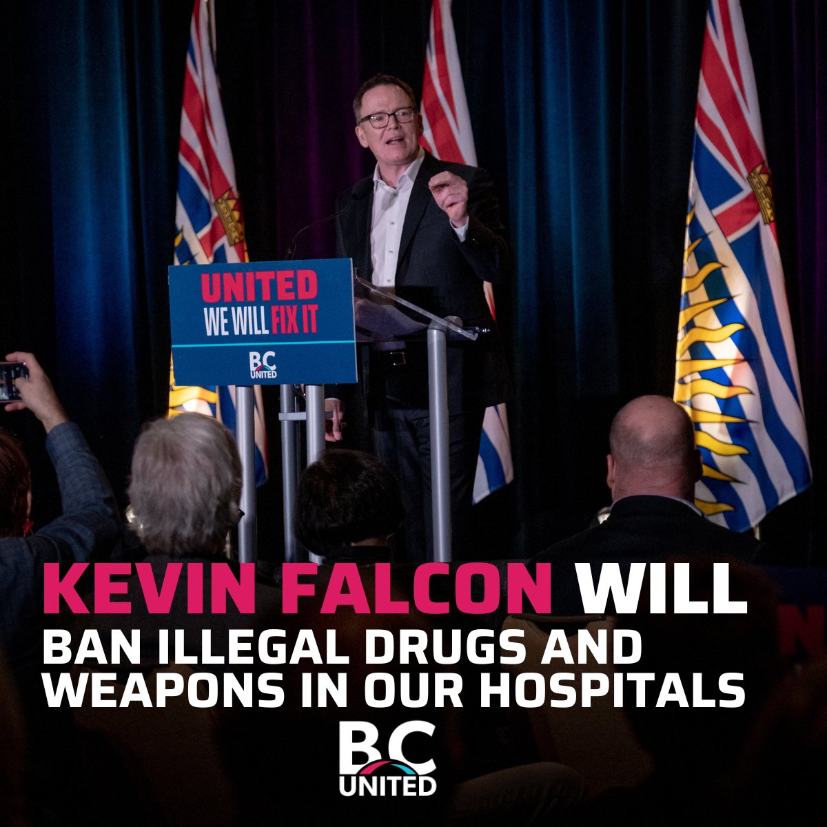 We don't need a committee to say you shouldn't be allowed to deal drugs, inhale toxic substances or bring weapons into our hospitals. 

Kevin Falcon and BC United will ban illegal drugs and weapons from our hospitals and health care settings. 

#UnitedWeWillFixIt