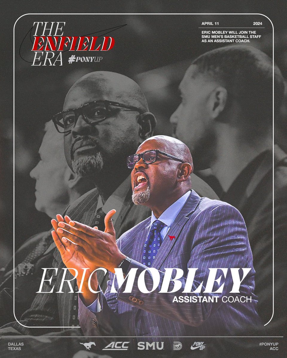 𝐖𝐞𝐥𝐜𝐨𝐦𝐞 𝐭𝐨 𝐭𝐡𝐞 𝐇𝐢𝐥𝐥𝐭𝐨𝐩 Eric Mobley will join Coach Enfield on the hilltop as an assistant coach. Mobley spent six seasons at USC and brings over thirty years of playing and coaching experience to SMU. #PonyUpDallas | @emobley15