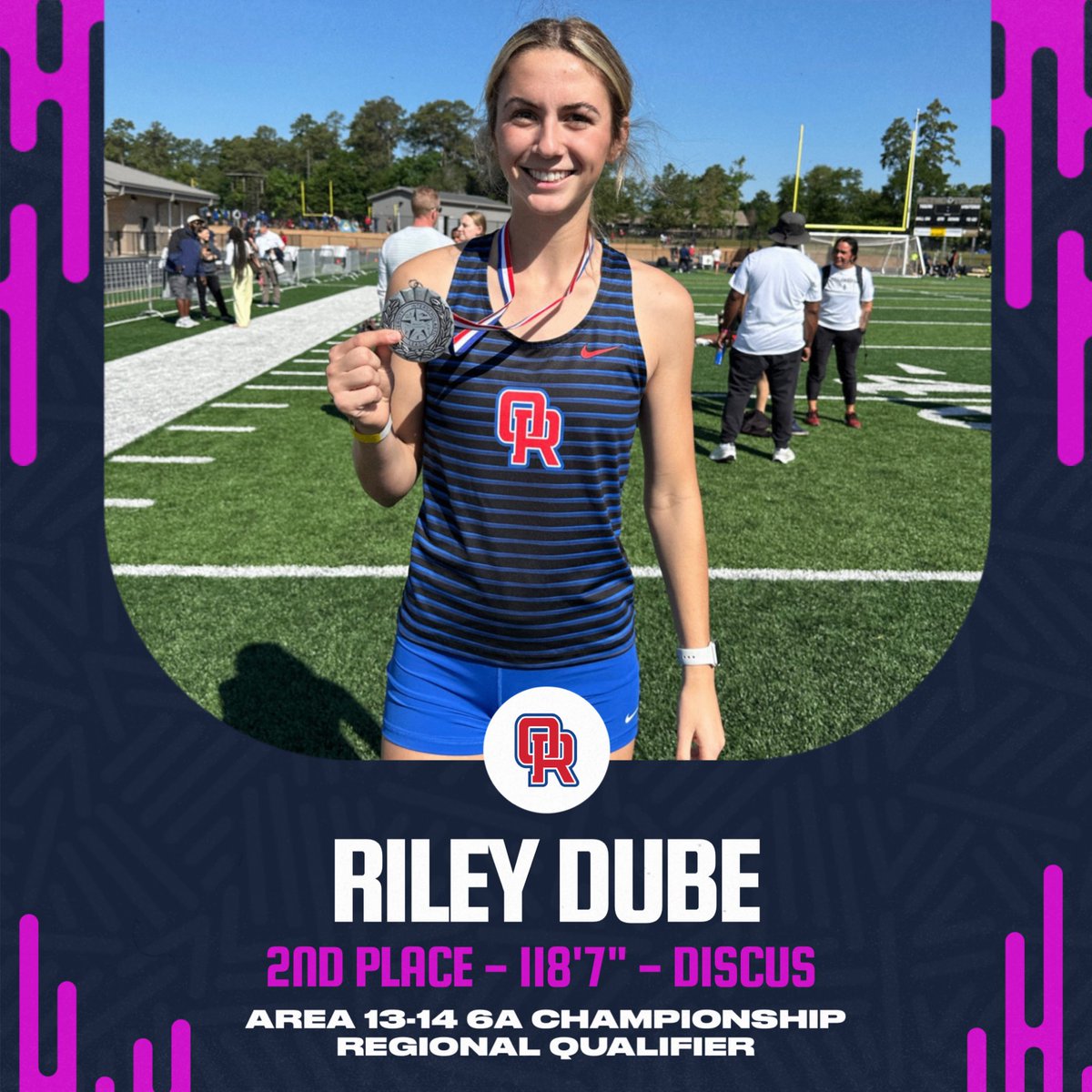 ORHS_Track's tweet photo. Way to go Riley!! 2nd place in discus, she will be advancing to Regionals in Waco! #WarEagles #GoRidge #ThrowerNation https://t.co/yVIO5c6Dfq